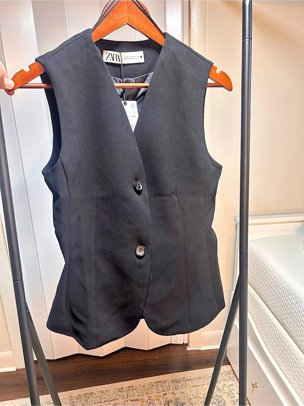 Zara Fitted Buttoned Waistcoat Black Medium NWT